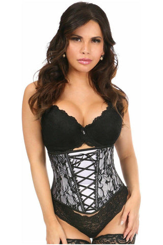Lavish White Lace - Up Underbust Corset w/Black Lace - Daisy Corsets