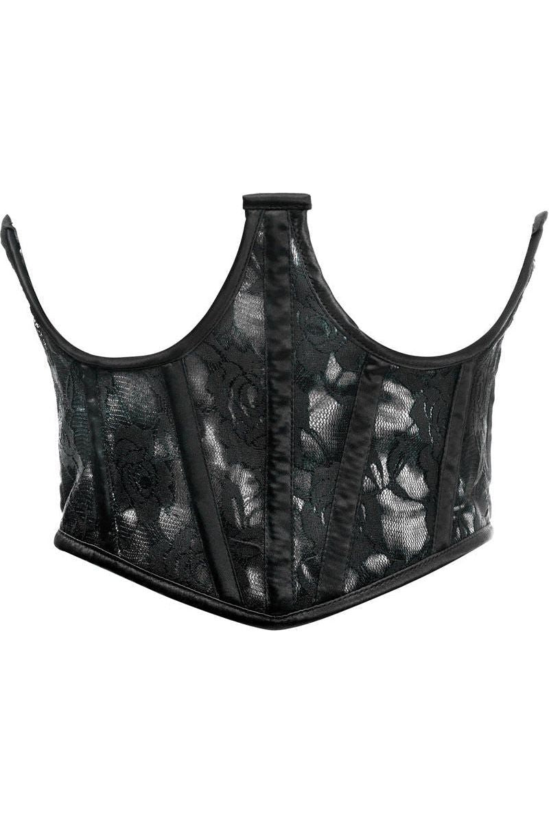 Lavish White w/Black Lace Overlay Open Cup Waist Cincher - Daisy Corsets