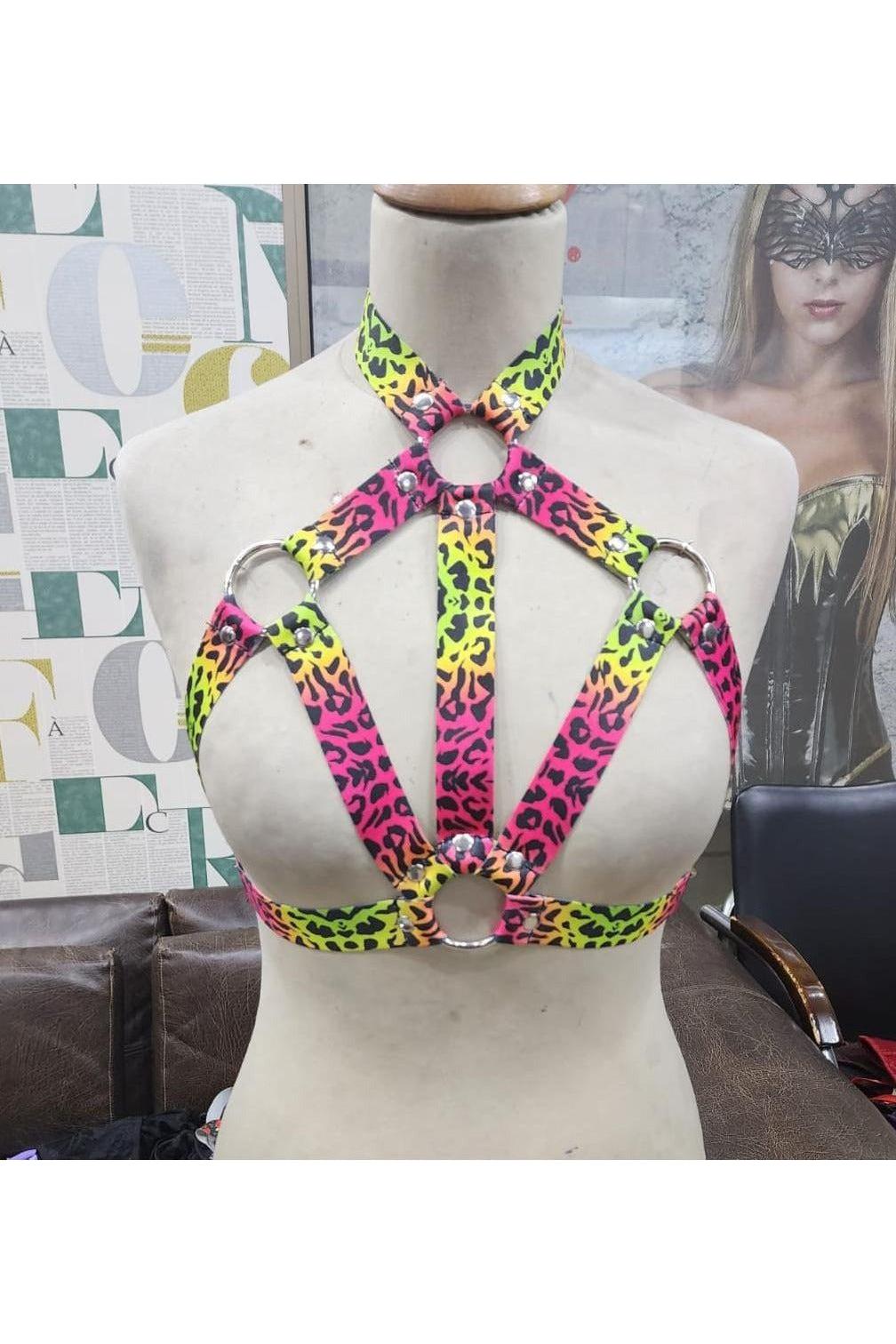 Leopard Print Stretchy Body Harness w/Silver Hardware - Daisy Corsets