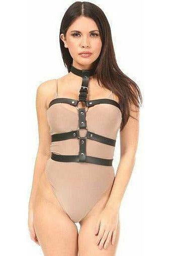 Matte Black Vegan Leather Body Harness - Daisy Corsets