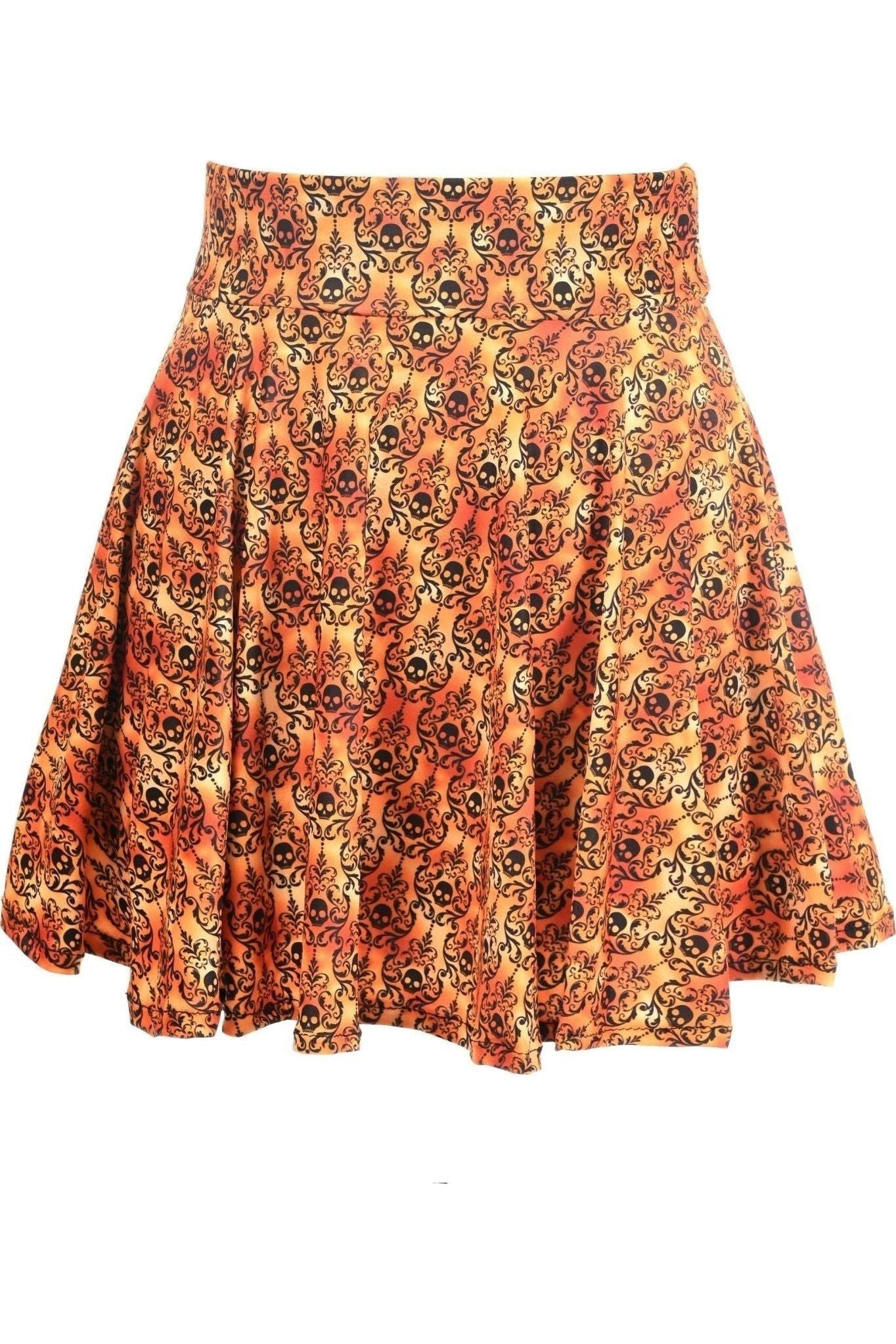 Orange Skulls Gothic Print Stretch Lycra Skirt - Daisy Corsets