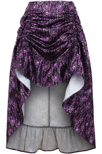 Purple & Black Skull Satin Adjustable High Low Skirt - 34" Long - Daisy Corsets