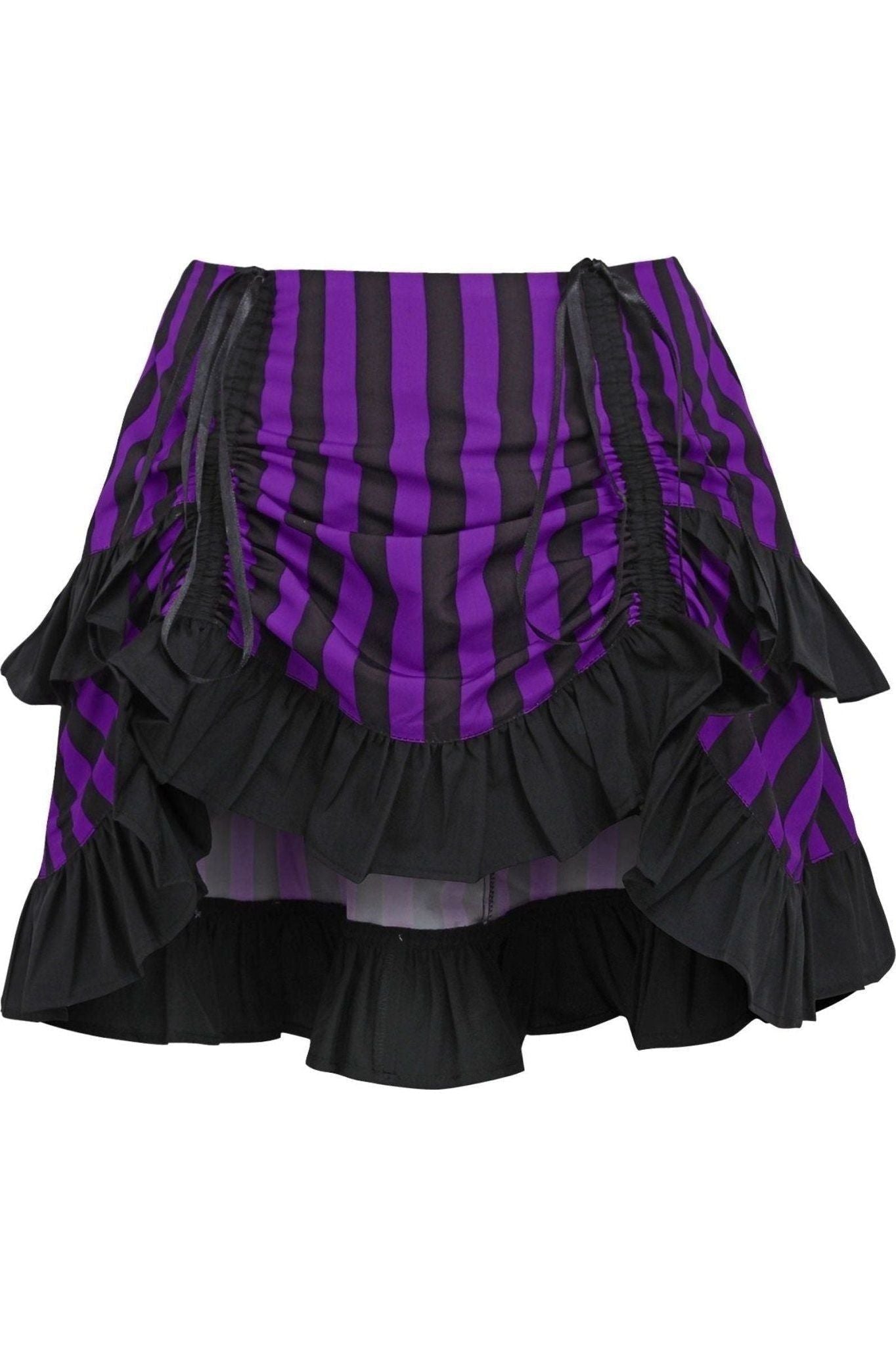 Purple/Black Striped Ruched Bustle Skirt - Daisy Corsets