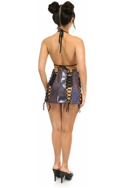 Rainbow Fishnet Pattern PVC Lace - Up Skirt - Daisy Corsets