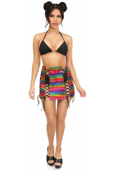 Rainbow Glitter PVC Lace - Up Skirt - Daisy Corsets