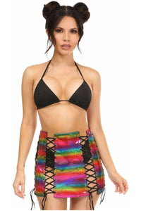 Rainbow Glitter PVC Lace - Up Skirt - Daisy Corsets