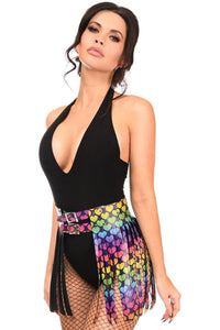 Rainbow Hearts Faux Leather Fringe Skirt - Daisy Corsets