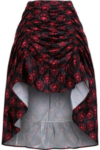 Red & Black Skull Satin Adjustable High Low Skirt - Daisy Corsets