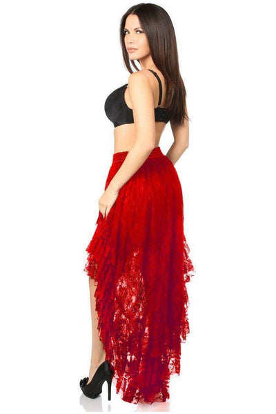 Red High Low Lace Skirt - Daisy Corsets