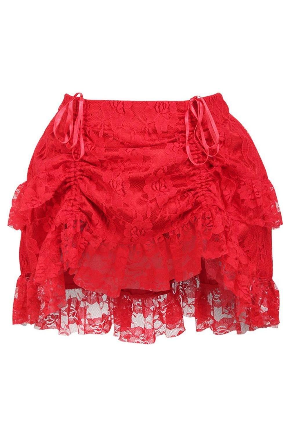 Red Lace Ruched Bustle Skirt - Daisy Corsets