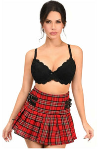 Red Plaid Pleated Skirt w/Buckles - Daisy Corsets