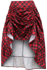 Red Plaid Satin Adjustable High Low Skirt - 34" Long - Daisy Corsets