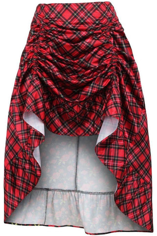 Red Plaid Satin Adjustable High Low Skirt - 34" Long - Daisy Corsets