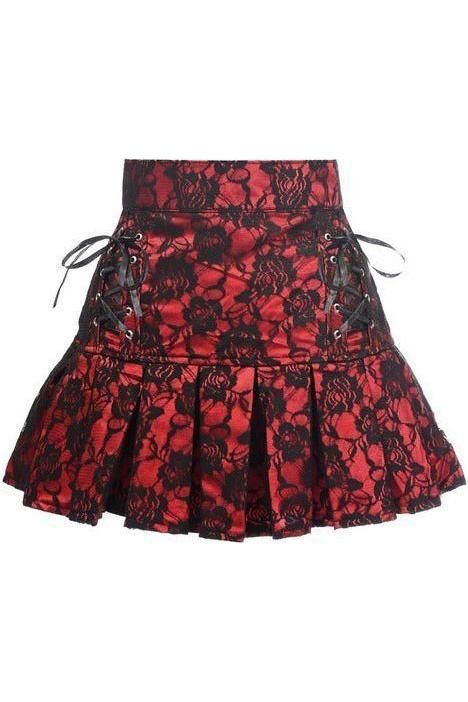 Red Satin w/Black Lace Overlay Lace - Up Skirt - Daisy Corsets
