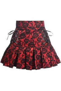 Red Satin w/Black Lace Overlay Lace - Up Skirt - Daisy Corsets