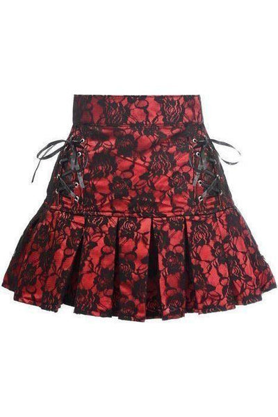 Red Satin w/Black Lace Overlay Lace - Up Skirt - Daisy Corsets
