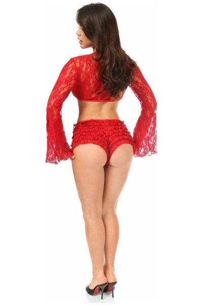 Red Sheer Lace Bell Sleeve Peasant Top - Daisy Corsets