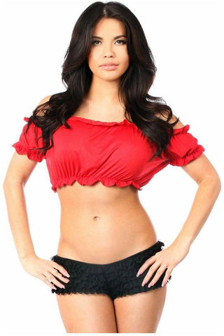 Red Short Sleeve Peasant Top - Daisy Corsets
