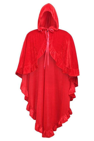 Red Velvet Hooded Ruffle Cape - Daisy Corsets