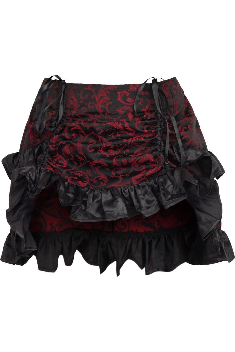 Red/Black Brocade Ruched Bustle Skirt - Daisy Corsets