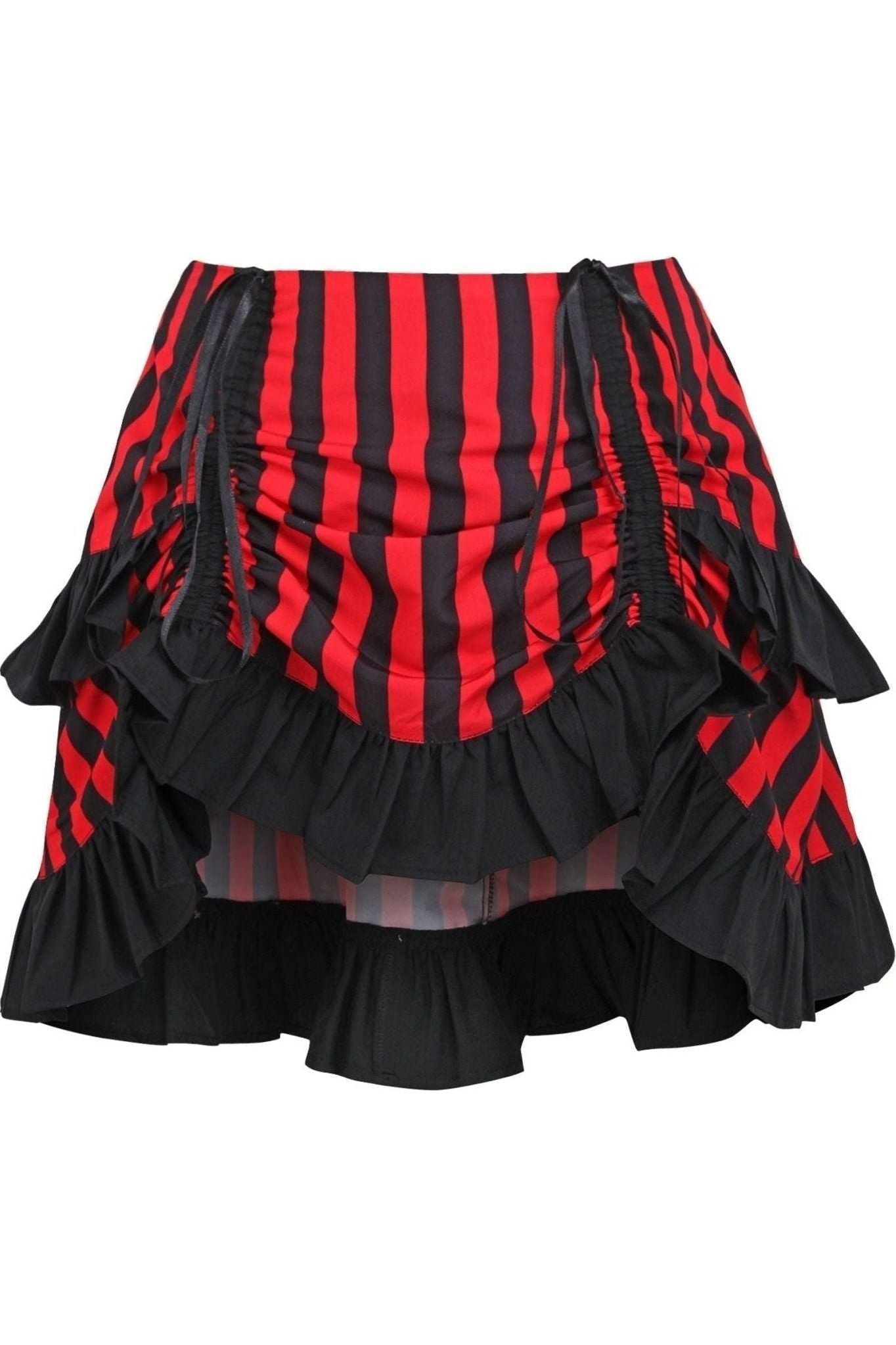 Red/Black Striped Ruched Bustle Skirt - Daisy Corsets