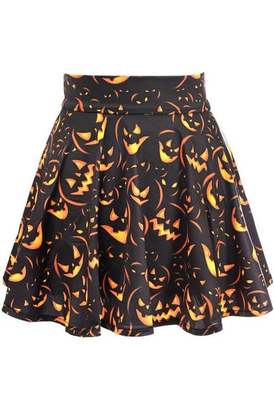 Scary Pumpkin Print Stretch Lycra Skirt - Daisy Corsets