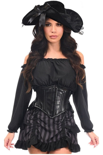 Top Drawer 4 PC Black/Grey Striped Premium Pirate Corset Costume - Daisy Corsets