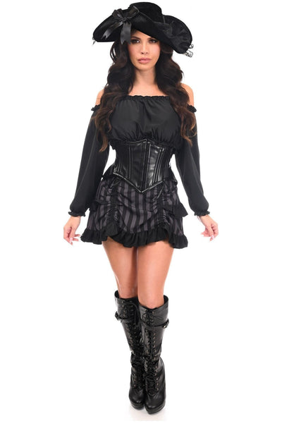 Top Drawer 4 PC Black/Grey Striped Premium Pirate Corset Costume - Daisy Corsets