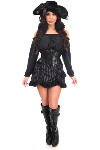 Top Drawer 4 PC Black/Grey Striped Premium Pirate Corset Costume - Daisy Corsets