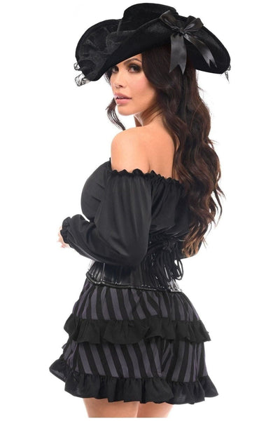 Top Drawer 4 PC Black/Grey Striped Premium Pirate Corset Costume - Daisy Corsets
