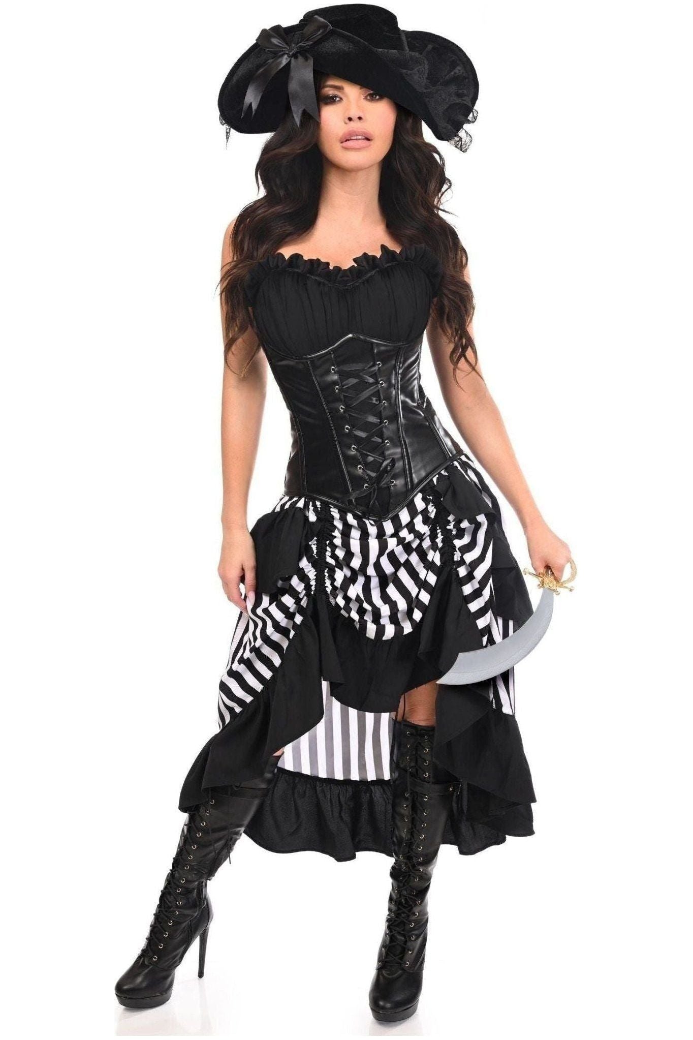 Top Drawer 4 PC Black/White Premium Pirate Corset Costume - Daisy Corsets