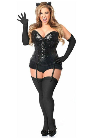 Top Drawer 4 PC Sequin Black Cat Corset Costume - Daisy Corsets
