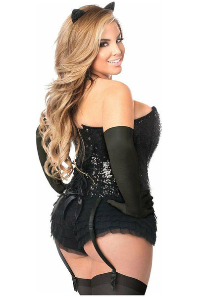 Top Drawer 4 PC Sequin Black Cat Corset Costume - Daisy Corsets