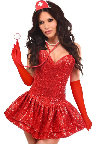 Top Drawer 4 PC Sequin Nurse Corset Dress Costume - Daisy Corsets