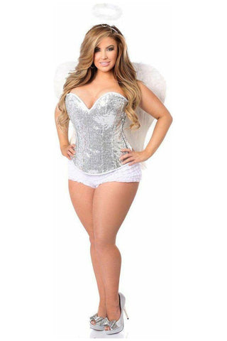 Top Drawer 4 PC Sexy Silver Sequin Angel Corset Costume - Daisy Corsets