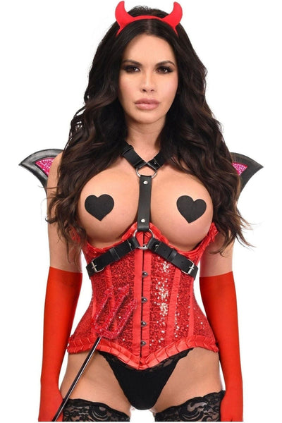 Top Drawer 5 PC Red Sequin Devil Harness Corset Costume - Daisy Corsets