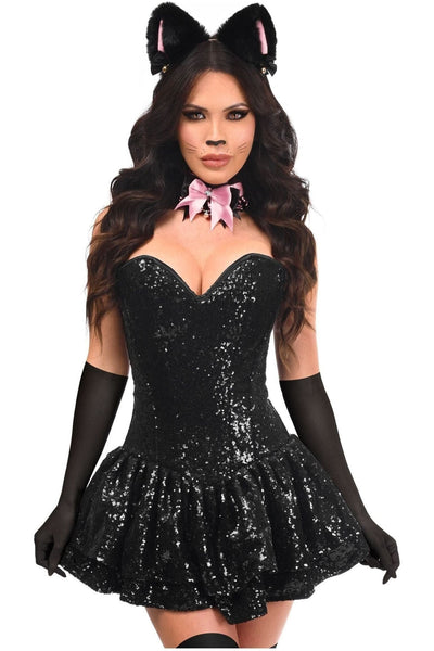 Top Drawer 5 PC Sequin Black/Pink Cat Corset Dress Costume - Daisy Corsets