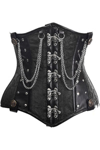 Top Drawer Black Brocade Steel Boned Underbust Corset w/Chains and Clasps - Daisy Corsets