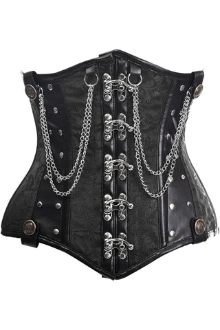 Top Drawer Black Brocade Steel Boned Underbust Corset w/Chains and Clasps - Daisy Corsets
