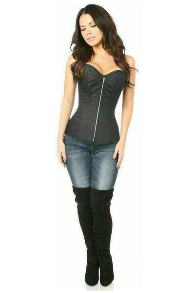 Top Drawer Black Cotton Steel Boned Corset w/Zipper - Daisy Corsets