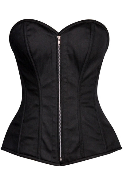 Top Drawer Black Cotton Steel Boned Corset w/Zipper - Daisy Corsets