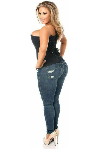 Top Drawer Black Cotton Steel Boned Corset w/Zipper - Daisy Corsets