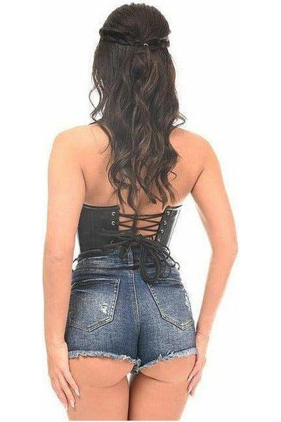 Top Drawer Black Faux Leather Steel Boned Collared Bustier Top - Daisy Corsets