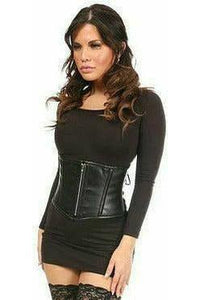 Top Drawer Black Faux Leather Steel Boned Mini Cincher - Daisy Corsets