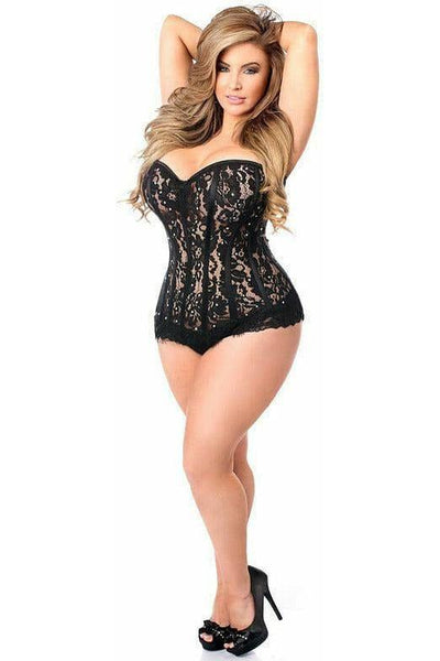 Top Drawer Black Lace Steel Boned Corset w/Rhinestones - Daisy Corsets
