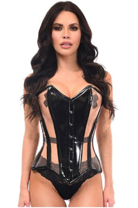 Top Drawer Black Patent & Nude Mesh Steel Boned Overbust Corset - Daisy Corsets