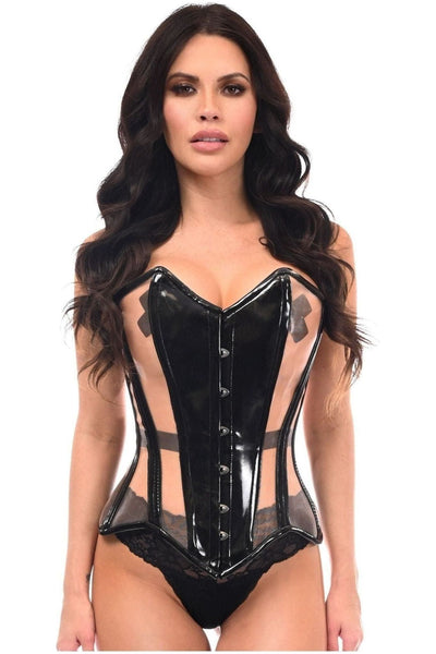 Top Drawer Black Patent & Nude Mesh Steel Boned Overbust Corset - Daisy Corsets