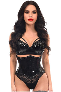 Top Drawer Black Patent PVC Vinyl Double Steel Boned Curvy Cut Waist Cincher - Daisy Corsets
