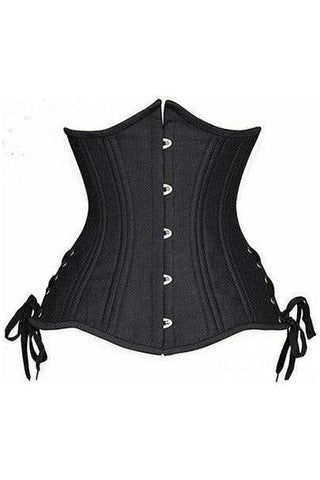 Top Drawer Black Satin Double Steel Boned Curvy Cut Waist Cincher Corset w/Lace - Up Sides - Daisy Corsets