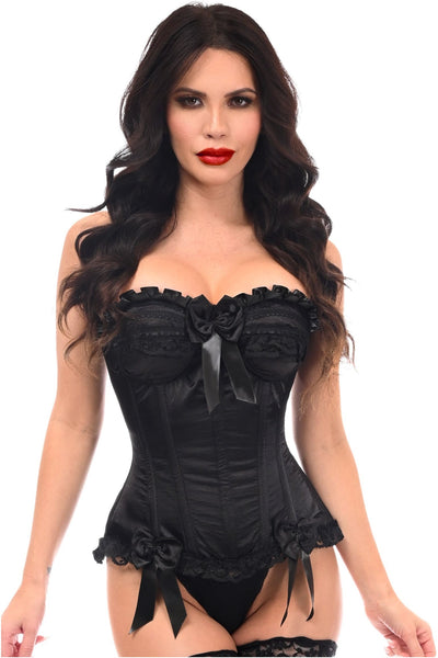 Top Drawer Black Satin Steel Boned Overbust Corset - Daisy Corsets